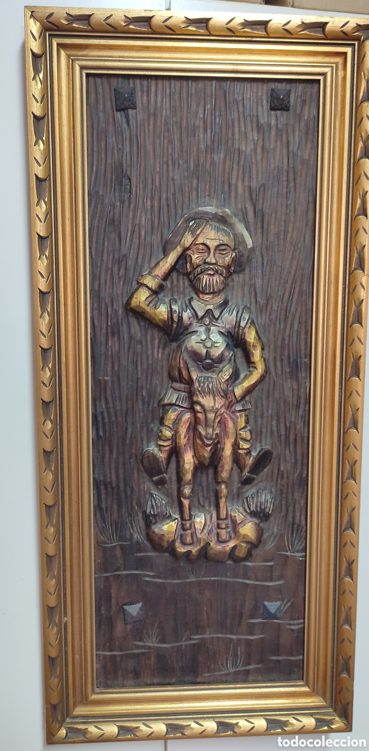 Antig&uuml;edades: Cuadro, Bajorrelieve Sancho Panza en madera - Foto 1