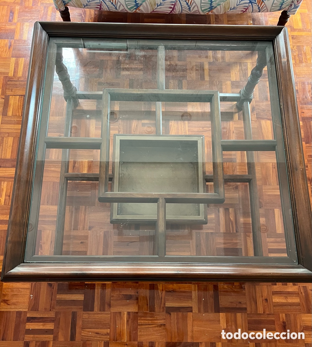 Antig&uuml;edades: Mesa de centro de madera y cristal - Foto 2