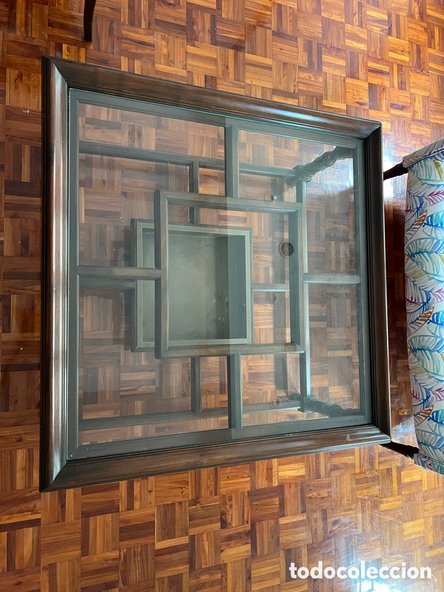 Antig&uuml;edades: Mesa de centro de madera y cristal - Foto 1