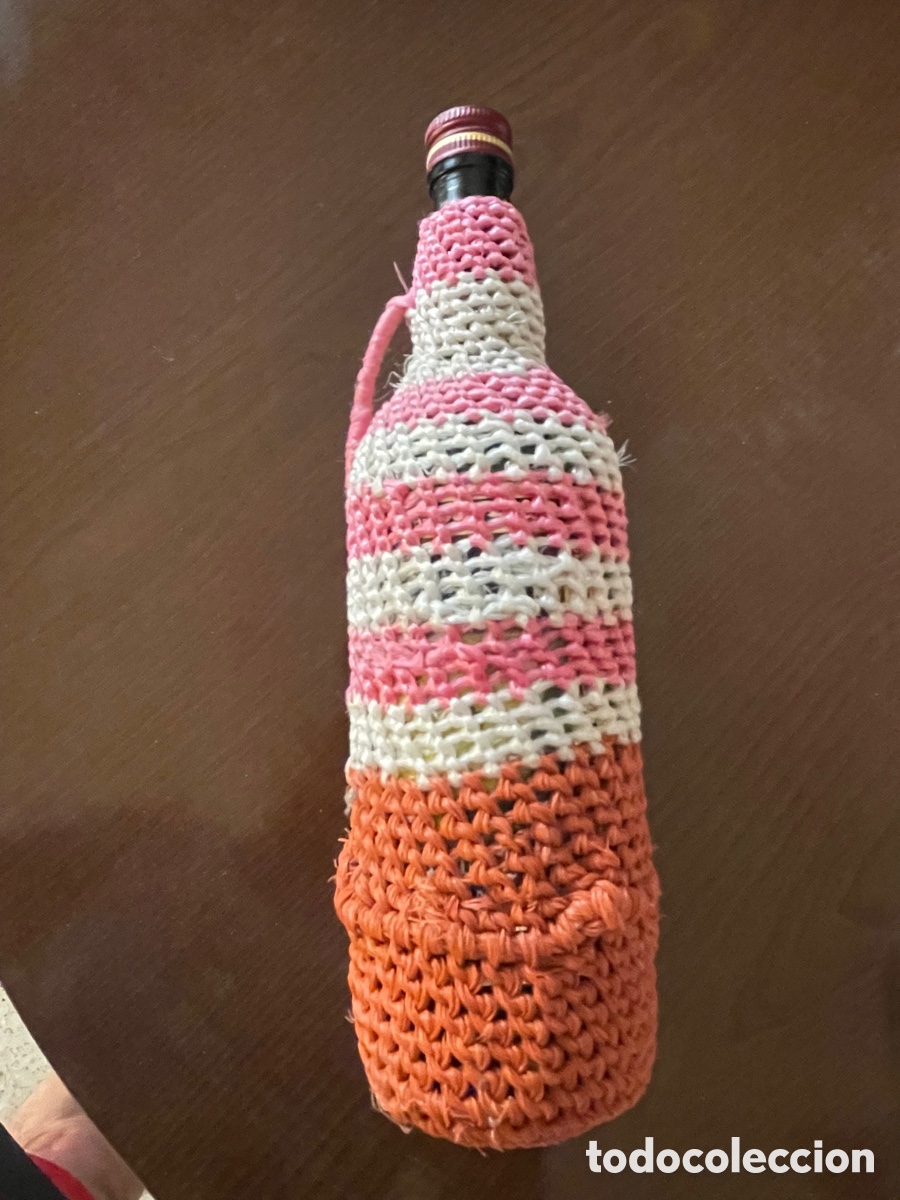 Antig&uuml;edades: Botella de cristal forrada a mano con cuerda - Foto 2