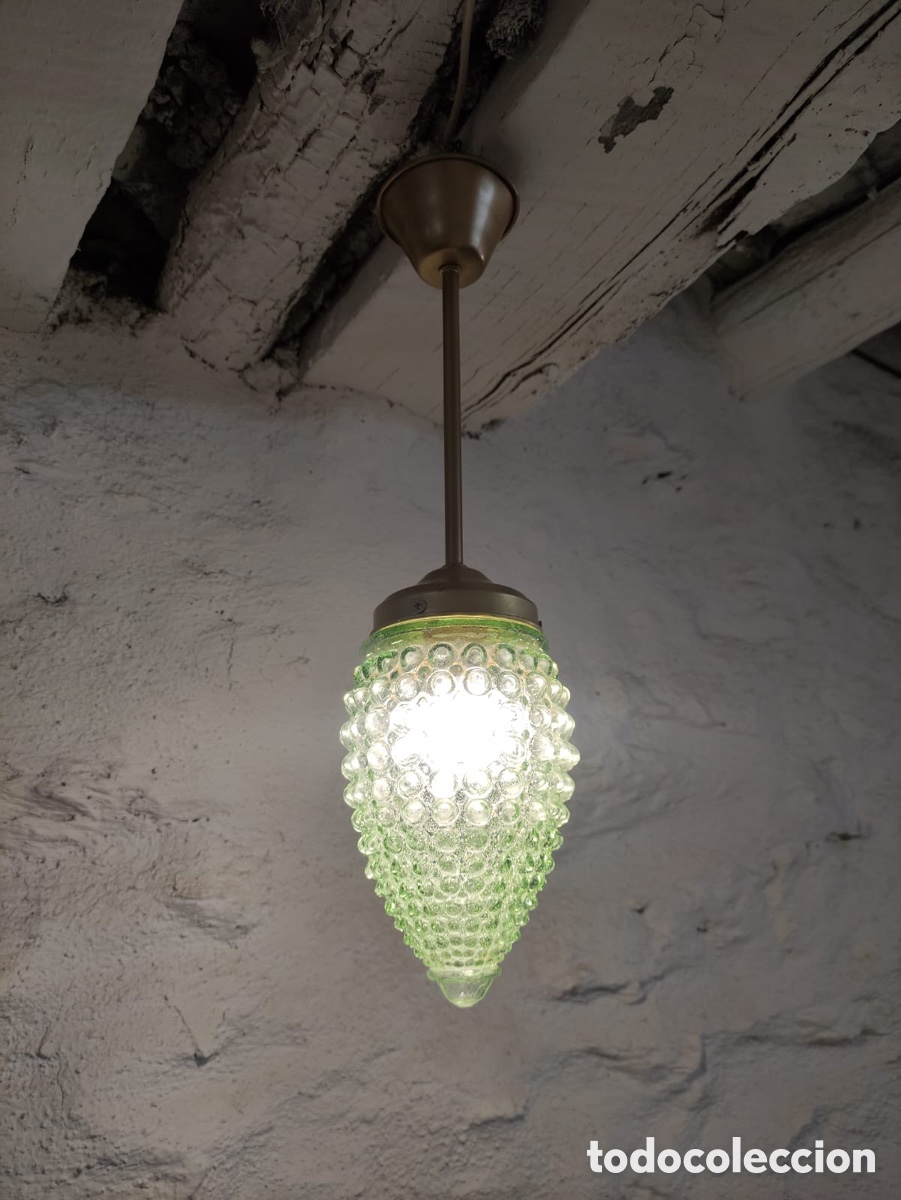 Antig&uuml;edades: L&aacute;mpara de cristal verde - Foto 2
