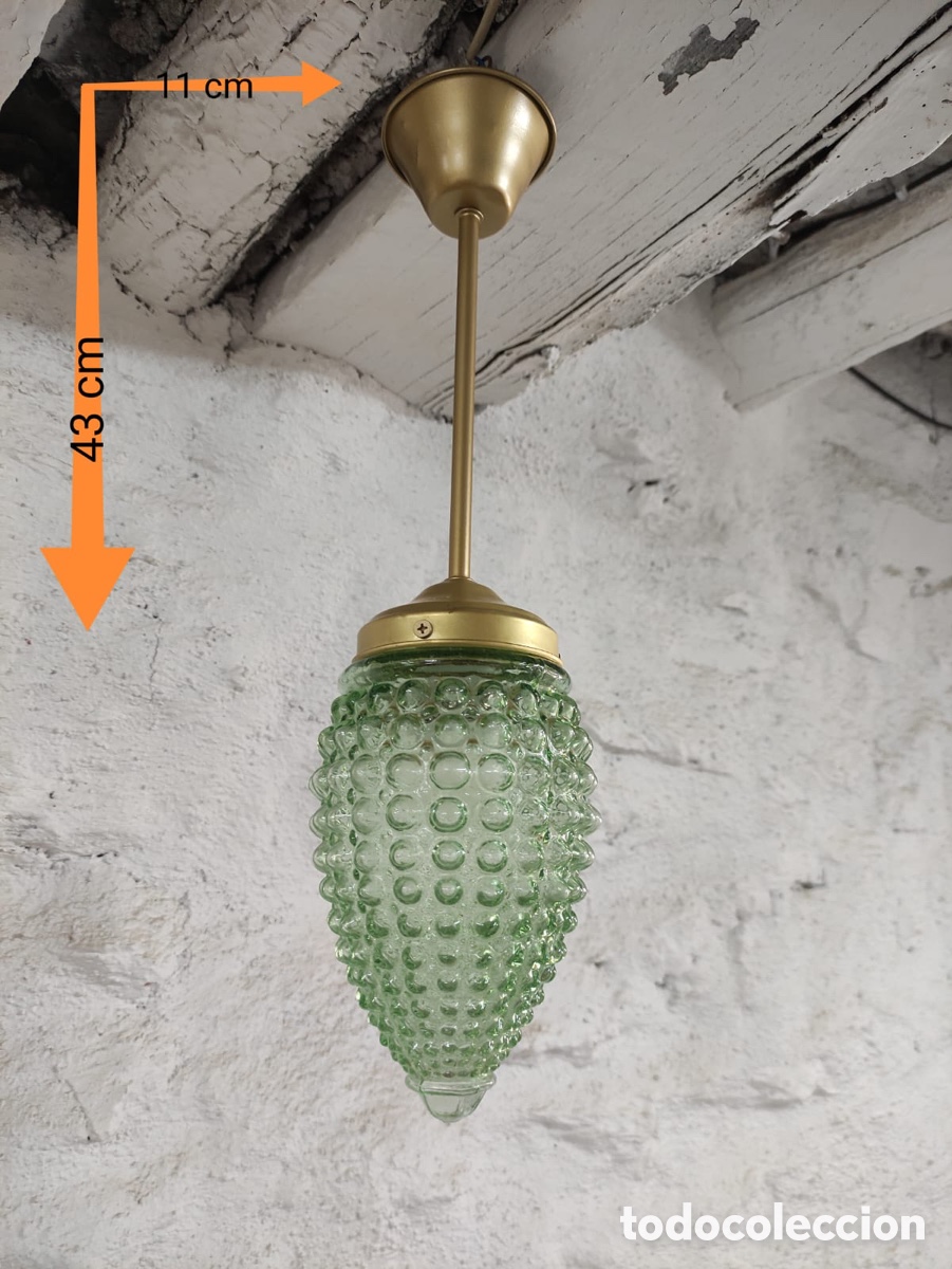 Antig&uuml;edades: L&aacute;mpara de cristal verde - Foto 3