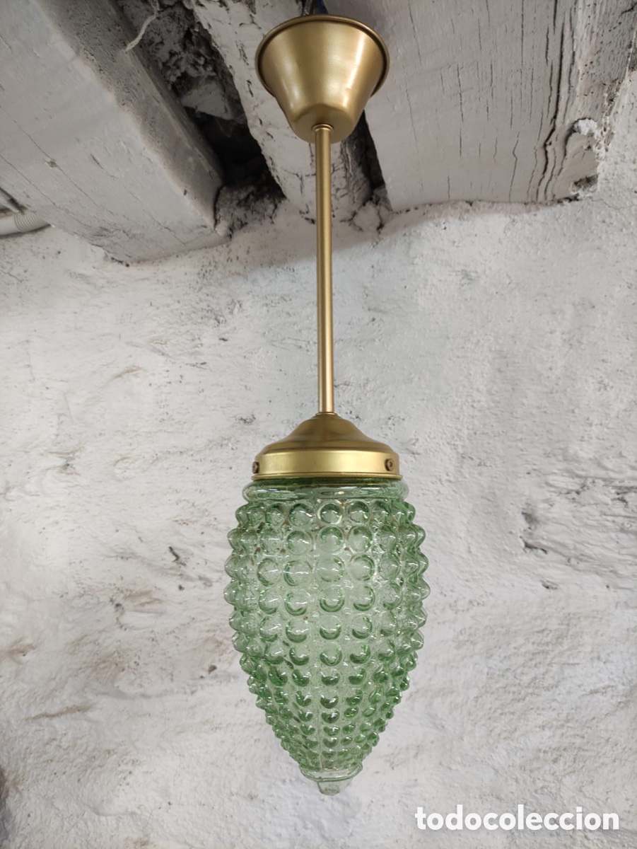 Antig&uuml;edades: L&aacute;mpara de cristal verde - Foto 4