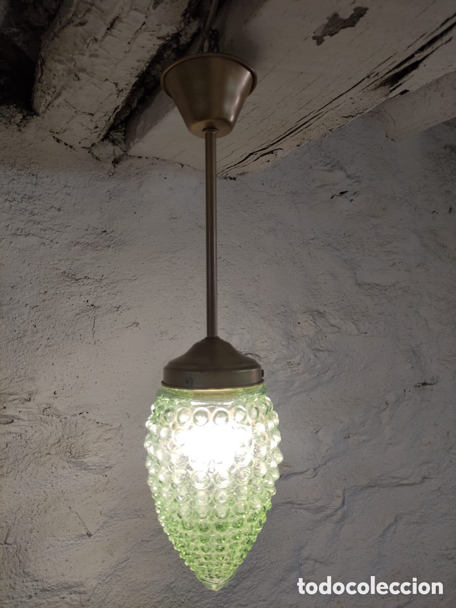 Antig&uuml;edades: L&aacute;mpara de cristal verde - Foto 5