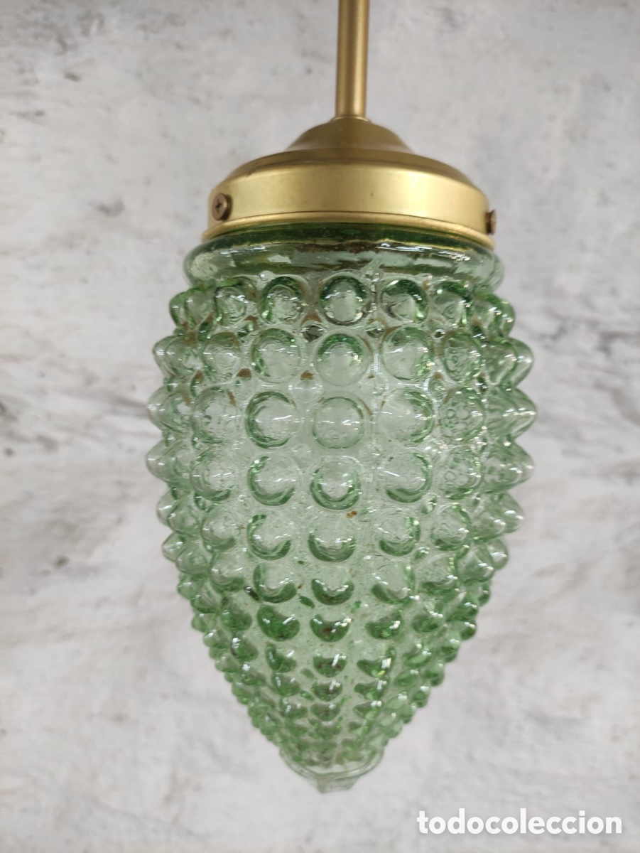 Antig&uuml;edades: L&aacute;mpara de cristal verde - Foto 1