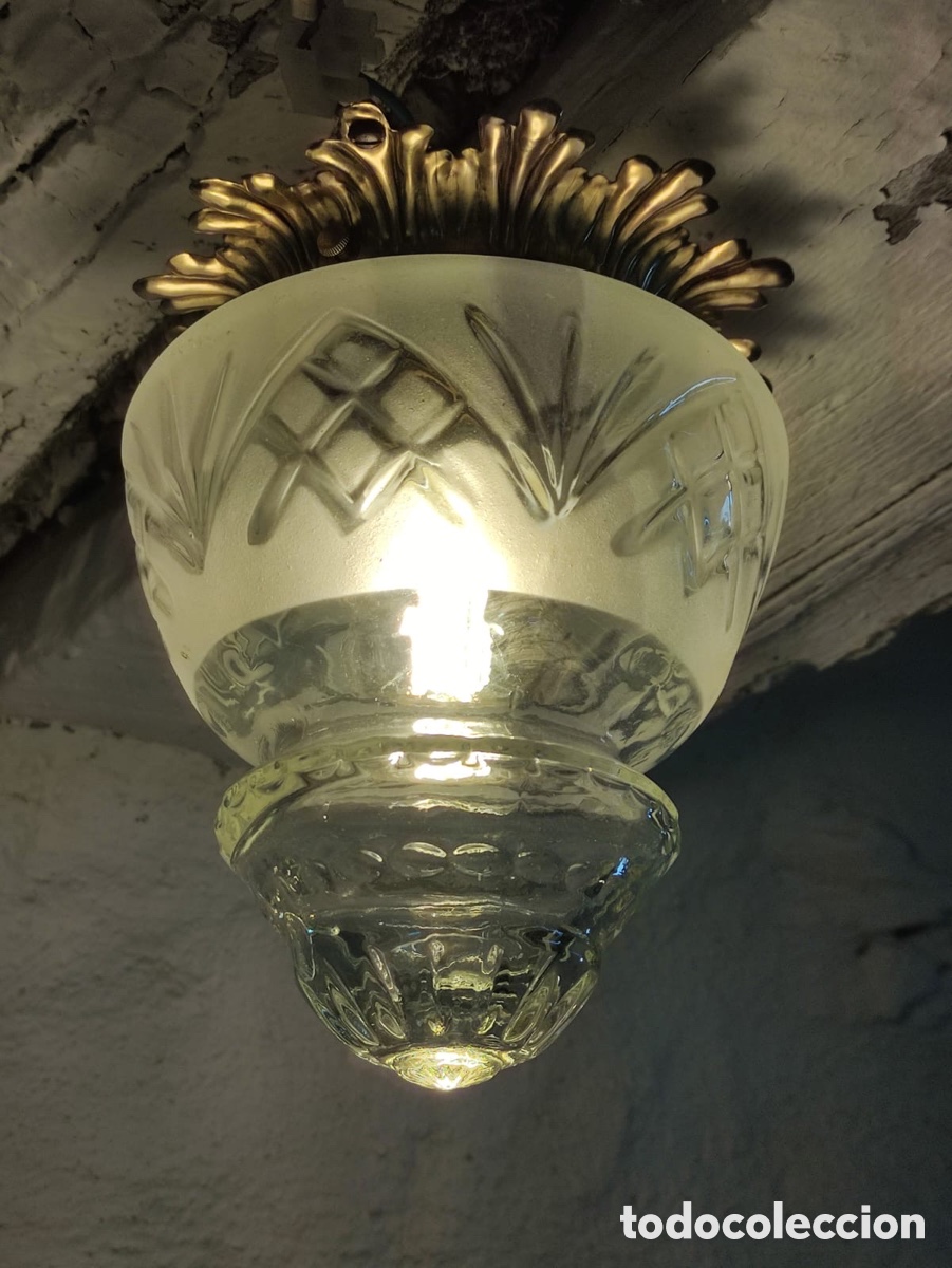 Antig&uuml;edades: L&aacute;mpara de techo de cristal blanco - Foto 2