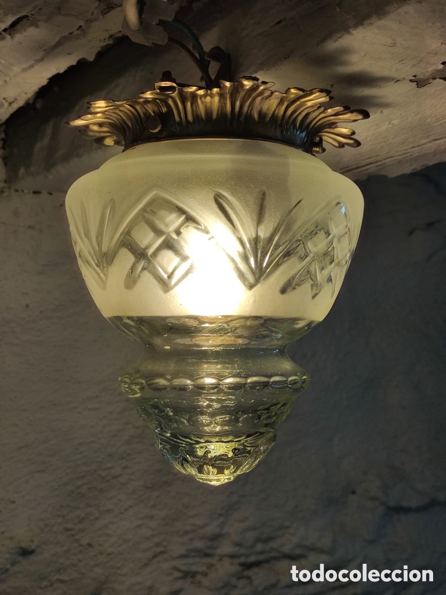 Antig&uuml;edades: L&aacute;mpara de techo de cristal blanco - Foto 3
