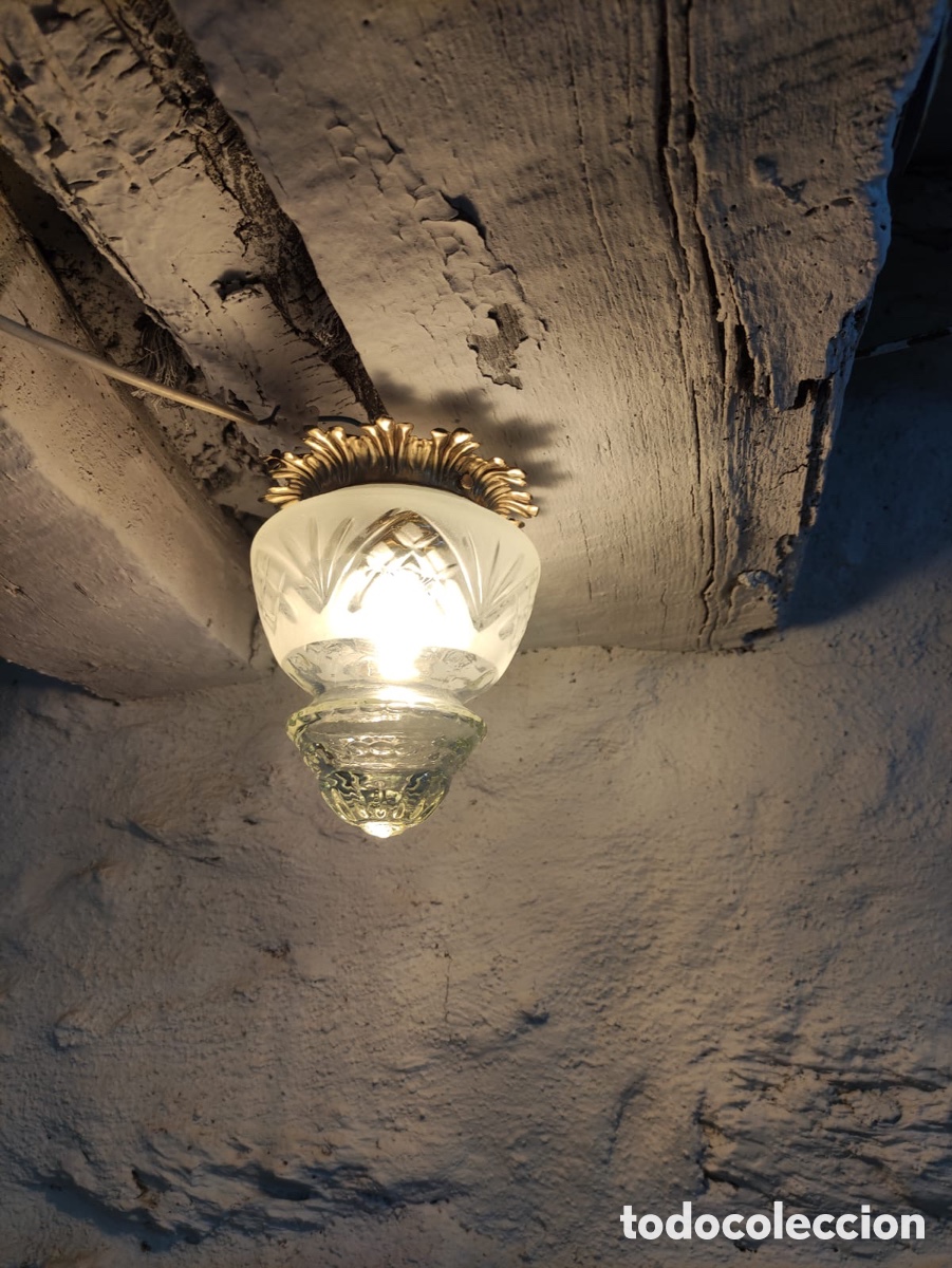 Antig&uuml;edades: L&aacute;mpara de techo de cristal blanco - Foto 4