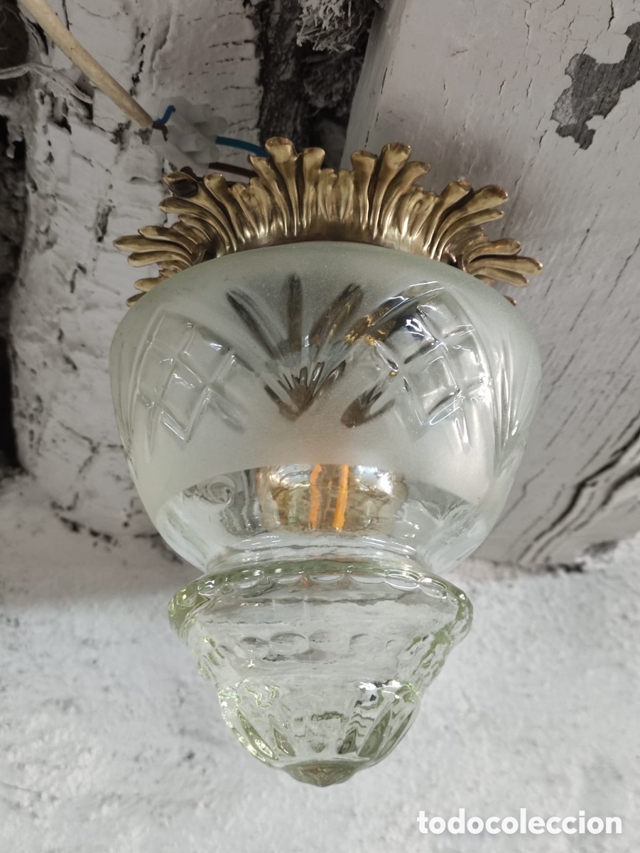 Antig&uuml;edades: L&aacute;mpara de techo de cristal blanco - Foto 5