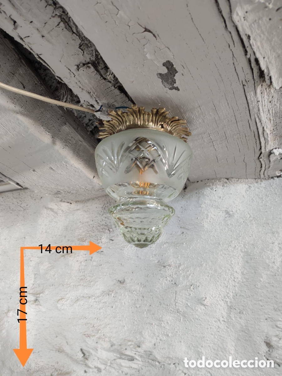 Antig&uuml;edades: L&aacute;mpara de techo de cristal blanco - Foto 6