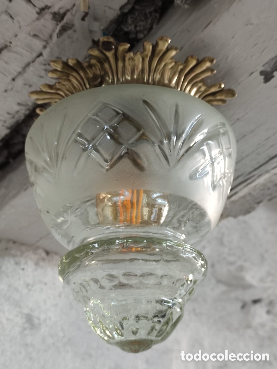 Antig&uuml;edades: L&aacute;mpara de techo de cristal blanco - Foto 1
