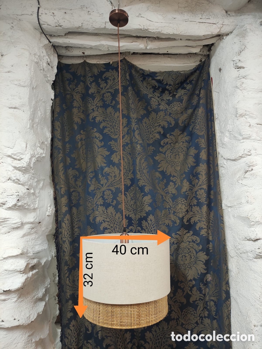 Antig&uuml;edades: L&aacute;mpara techo beige - lino y rat&aacute;n - Foto 5