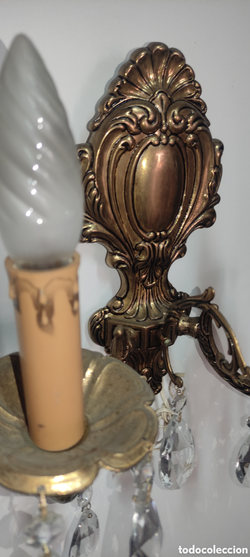 Antig&uuml;edades: Aplique de dos brazos de bronce - Foto 6