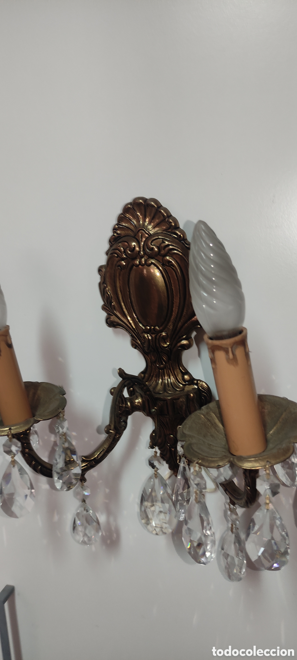 Antig&uuml;edades: Aplique de dos brazos de bronce - Foto 8