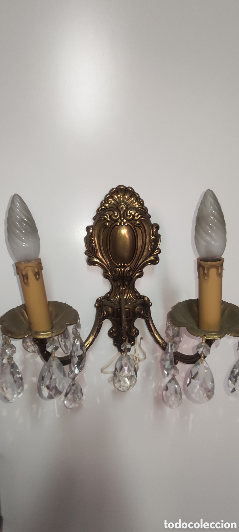 Antig&uuml;edades: Aplique de dos brazos de bronce - Foto 9