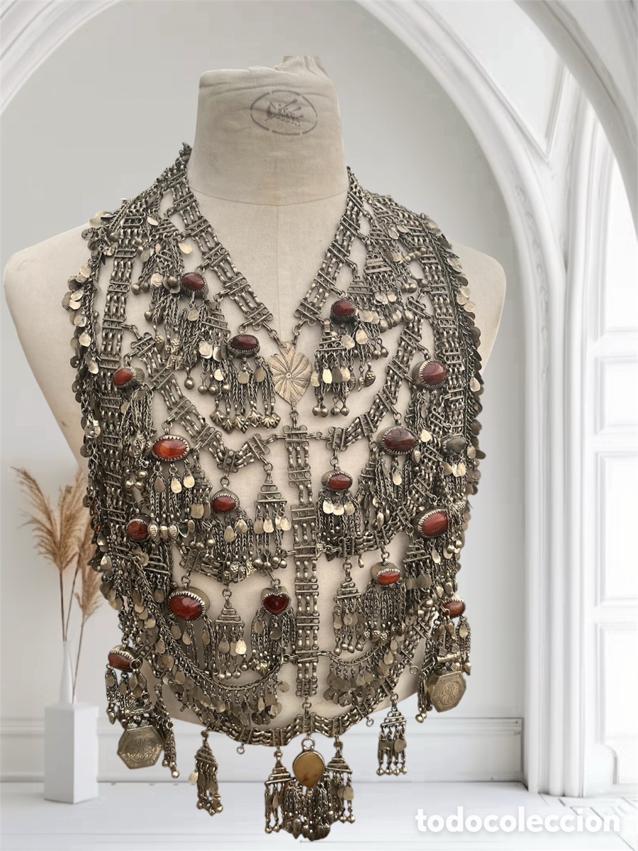 Antig&uuml;edades: Collar de plata baja, turmalina y &aacute;gata. - Foto 1