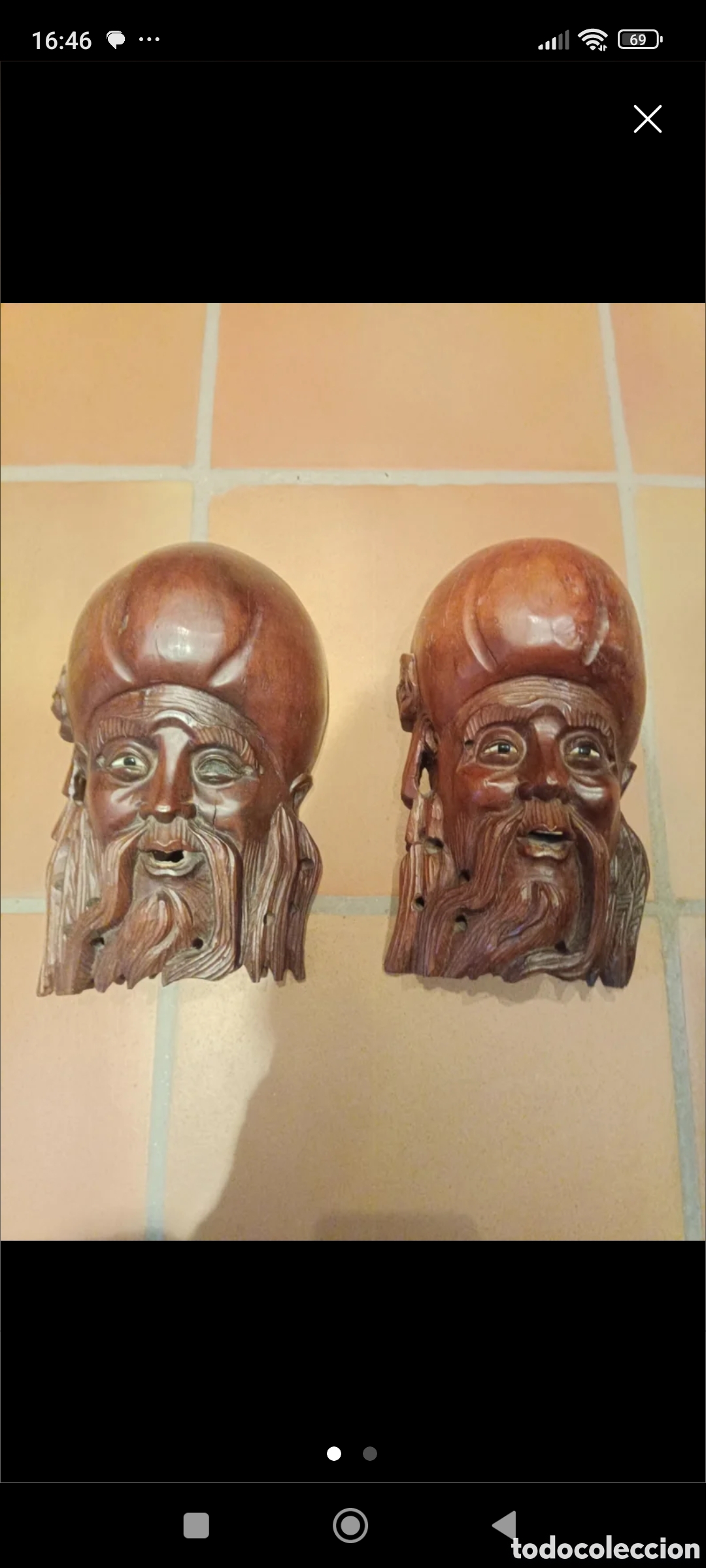 Antig&uuml;edades: Pareja de caras africanas madera maciza - Foto 1
