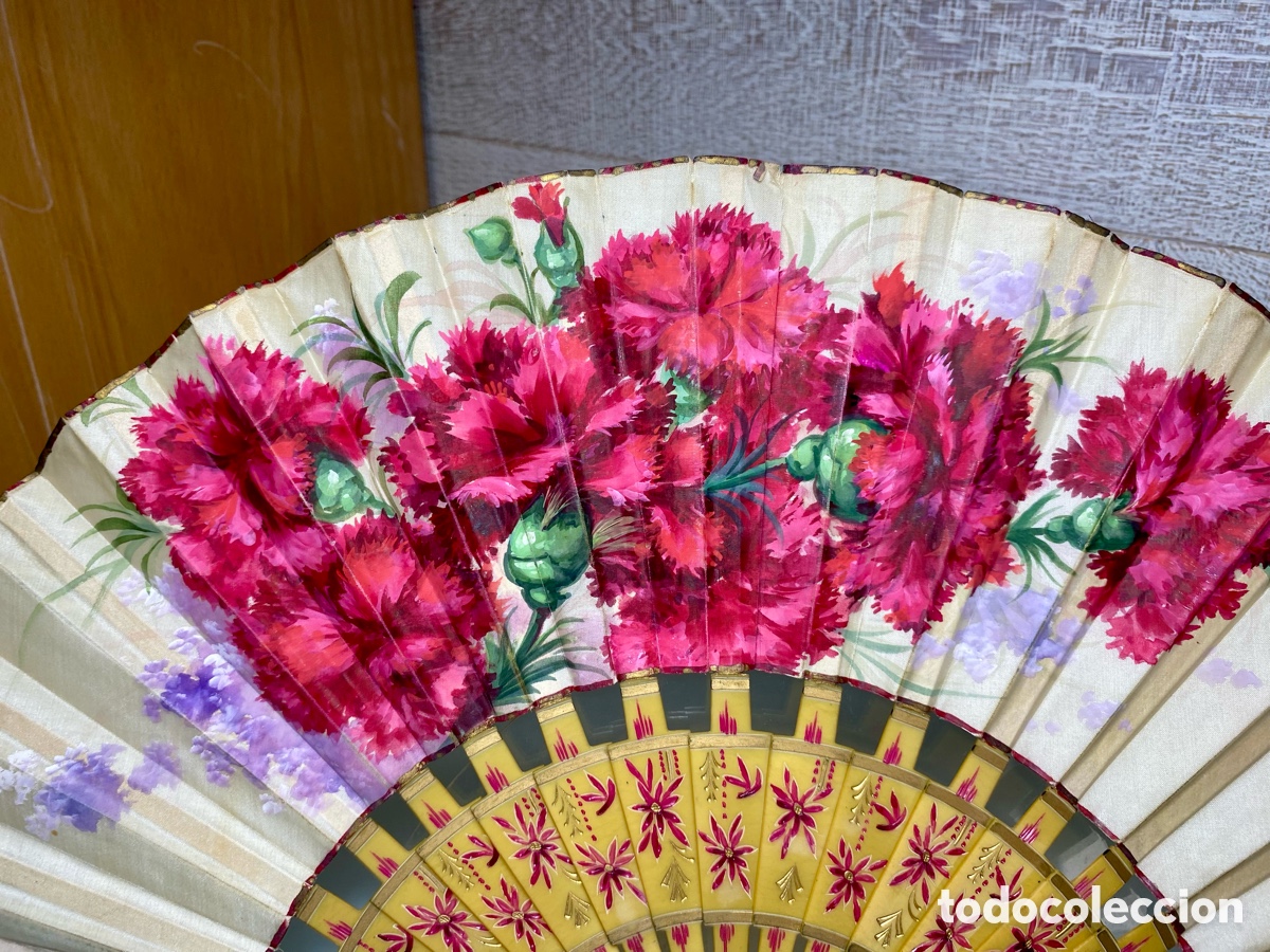 Antig&uuml;edades: Abanico vintage de celuloide pintado a mano - Foto 2