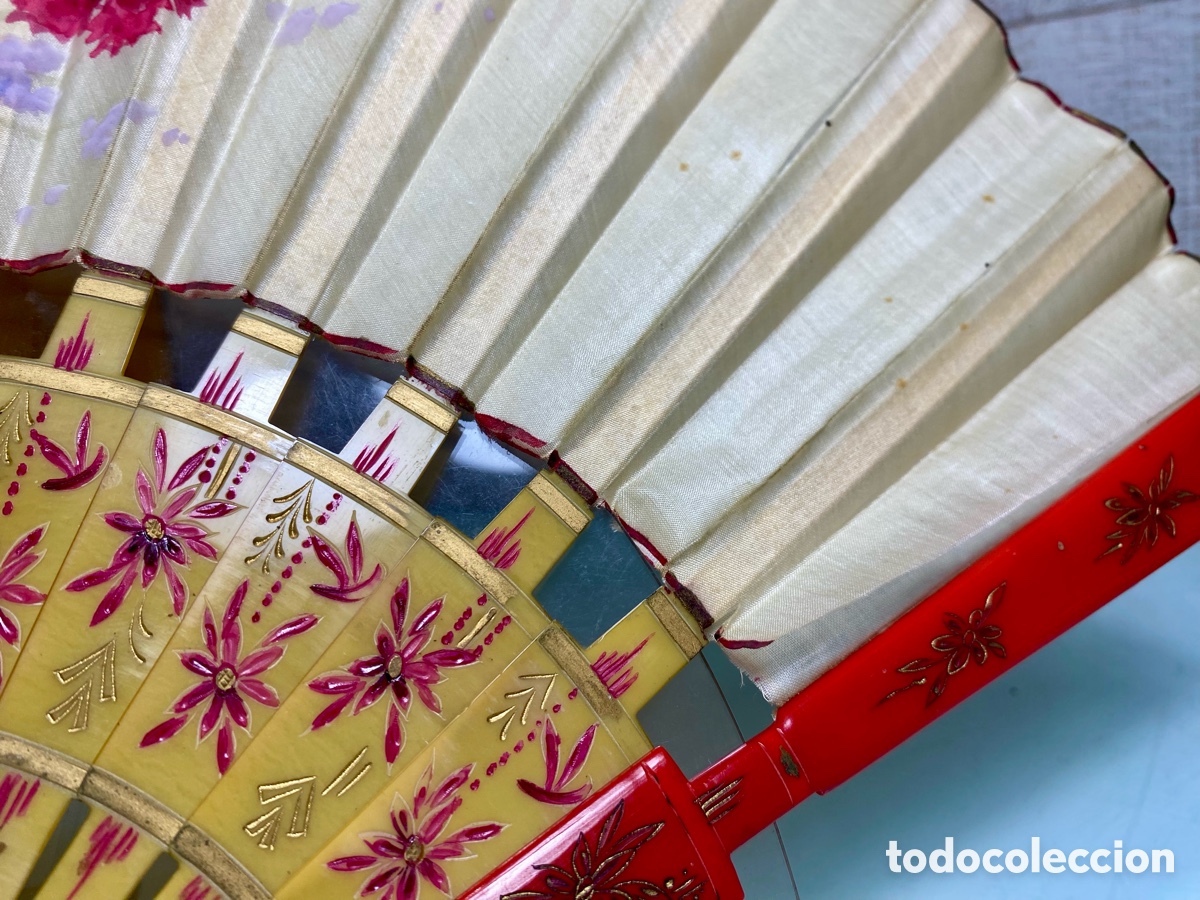 Antig&uuml;edades: Abanico vintage de celuloide pintado a mano - Foto 7