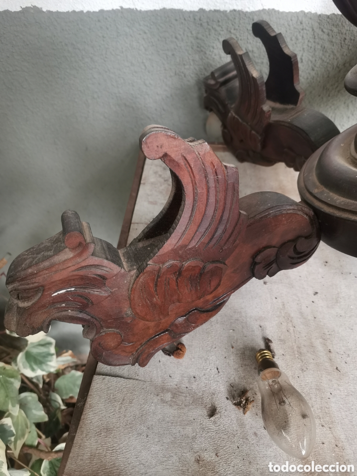 Antig&uuml;edades: L&aacute;mpara techo dragones de madera - Foto 4
