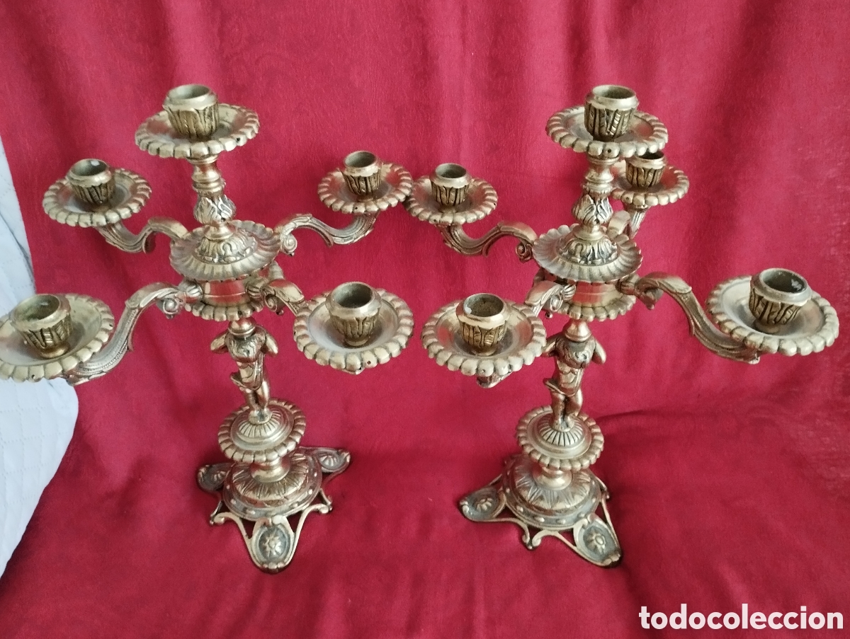 Antig&uuml;edades: Antiguos Candelabros Bronce. - Foto 3