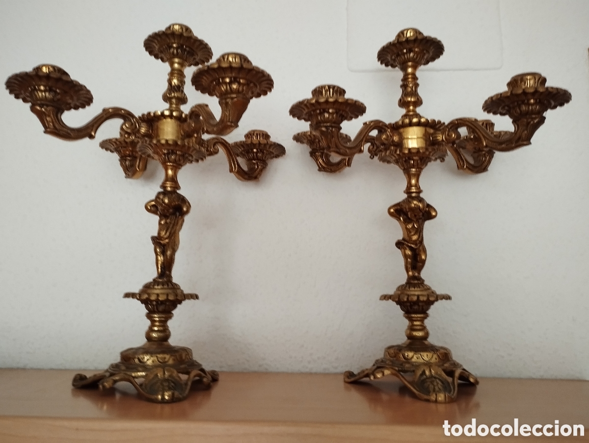 Antig&uuml;edades: Antiguos Candelabros Bronce. - Foto 11