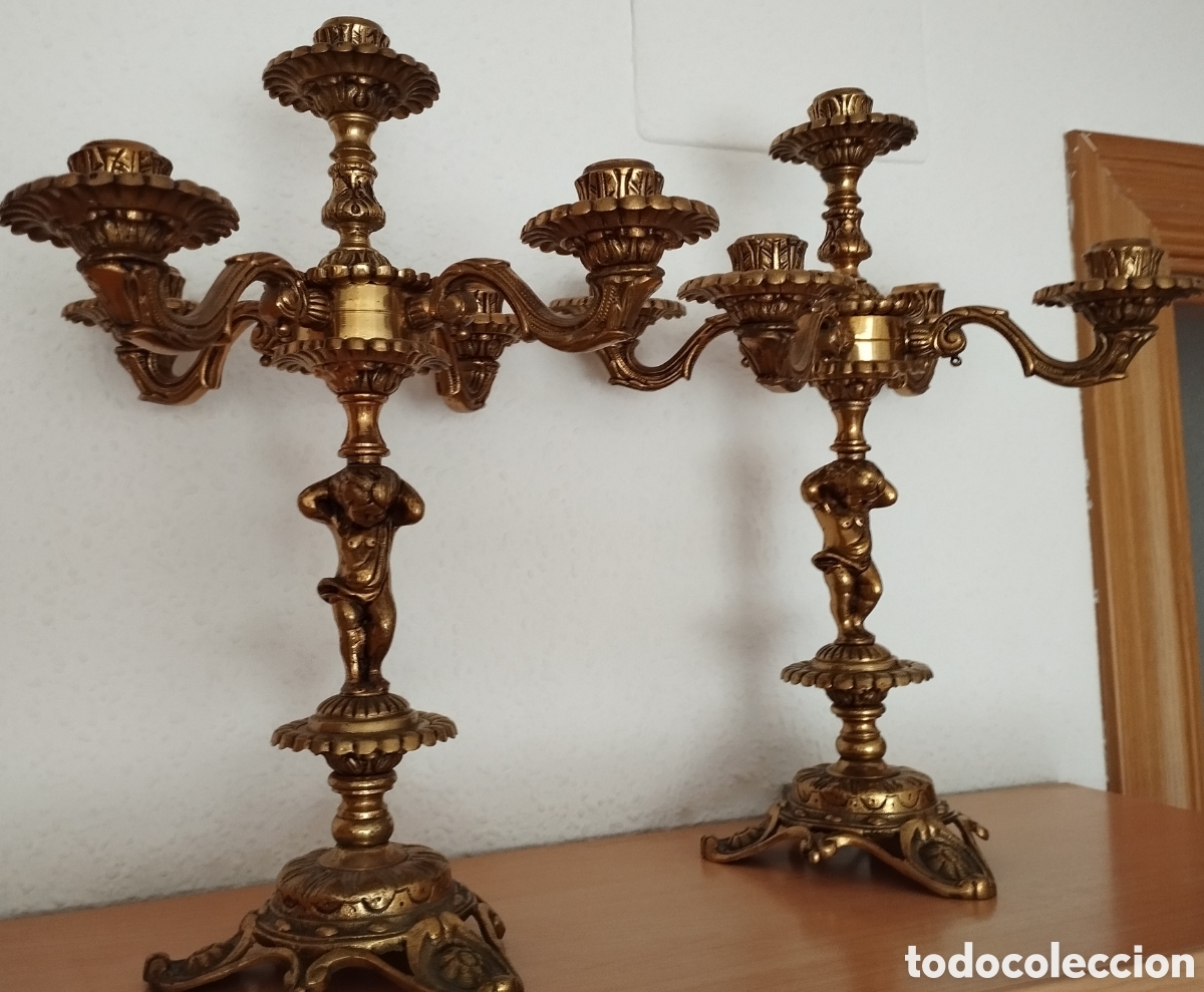 Antig&uuml;edades: Antiguos Candelabros Bronce. - Foto 12