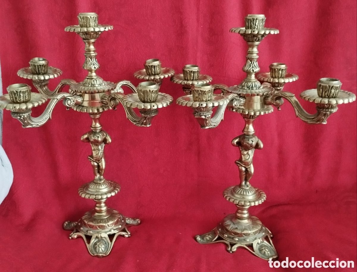 Antig&uuml;edades: Antiguos Candelabros Bronce. - Foto 2