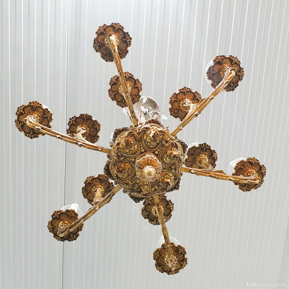 Antig&uuml;edades: Antigua lampara de bronce y cristal - Foto 6
