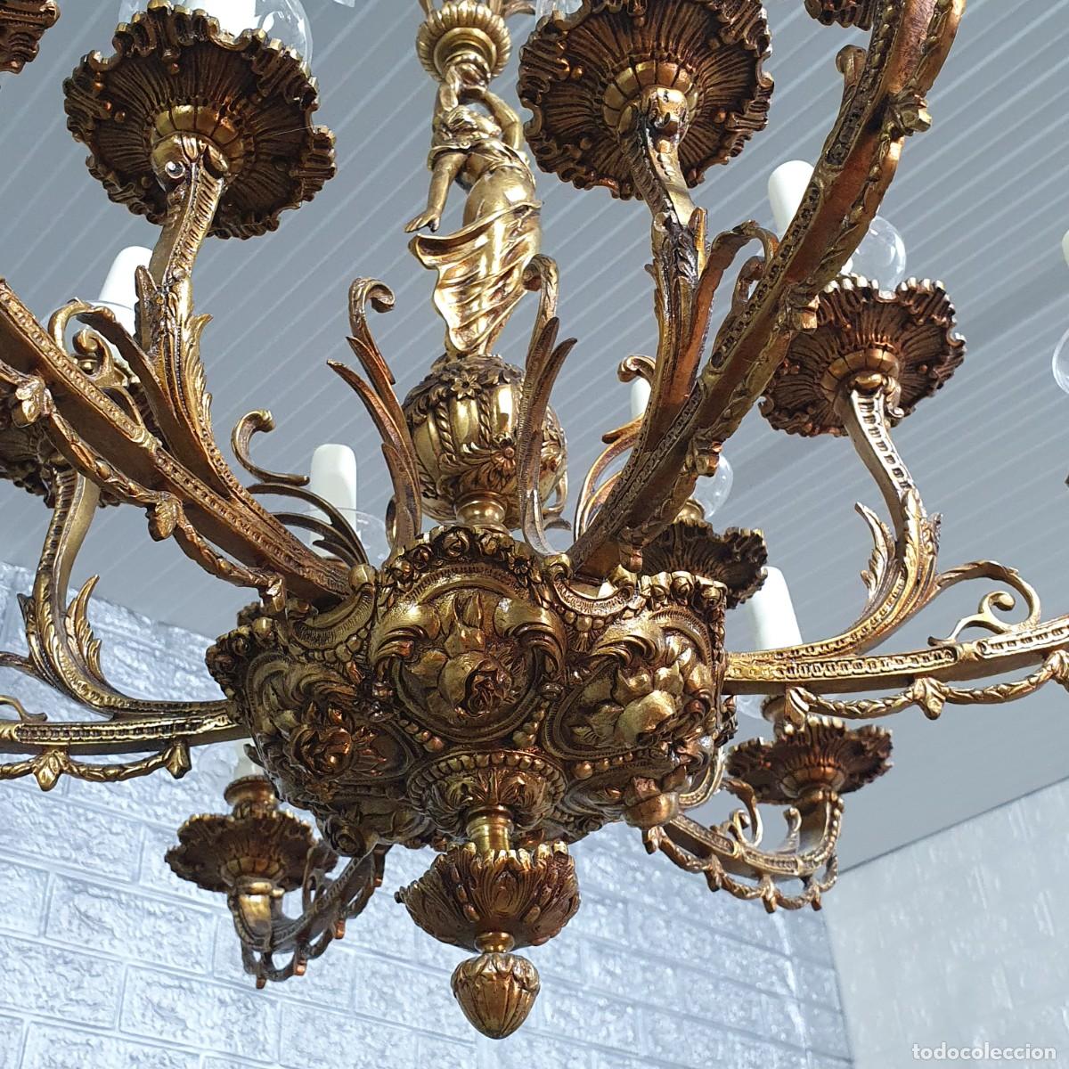 Antig&uuml;edades: Antigua lampara de bronce y cristal - Foto 7