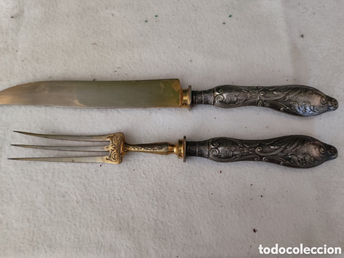 Antig&uuml;edades: Cubiertos de trinchar mango de plata - Foto 1