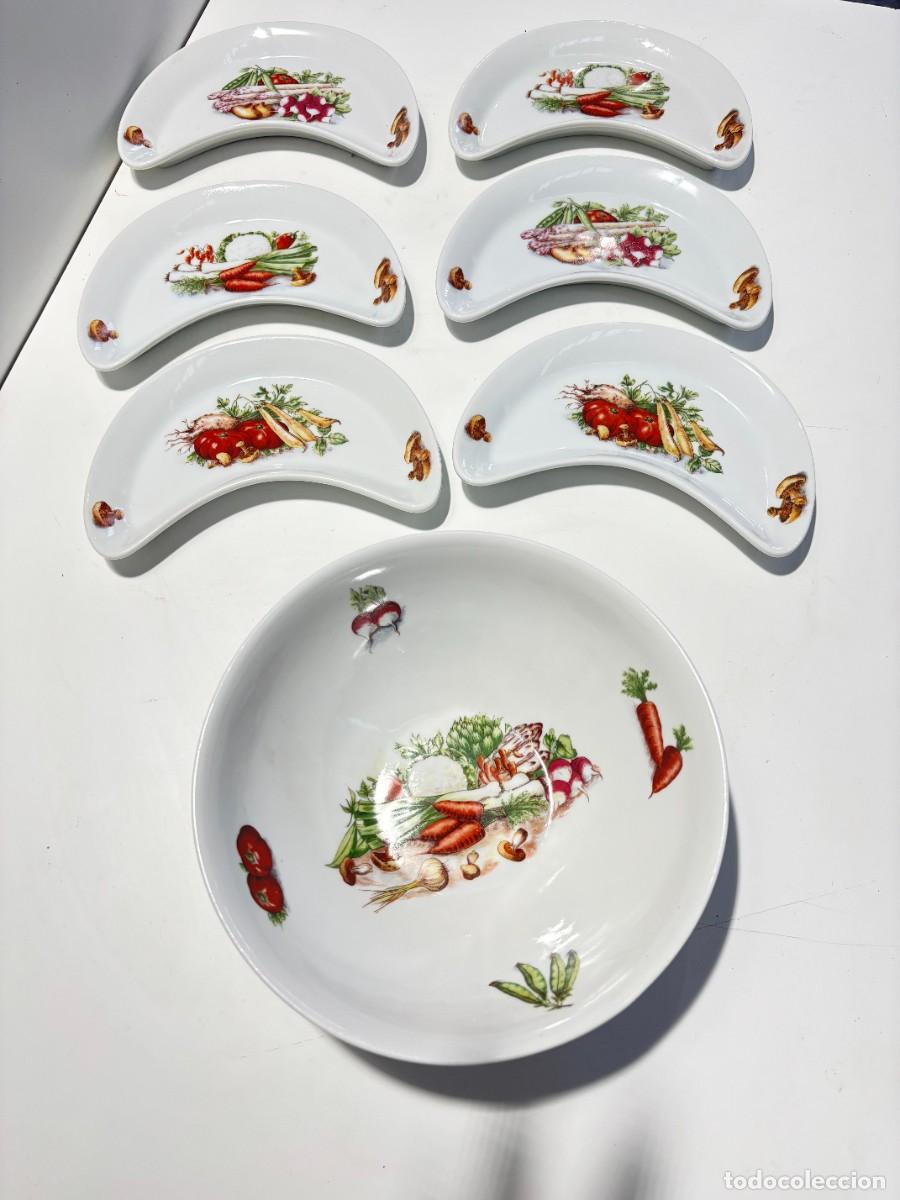 Antig&uuml;edades: JUEGO APERITIVO POSTRE PORCELANA SANTA CLARA ENSALADERA