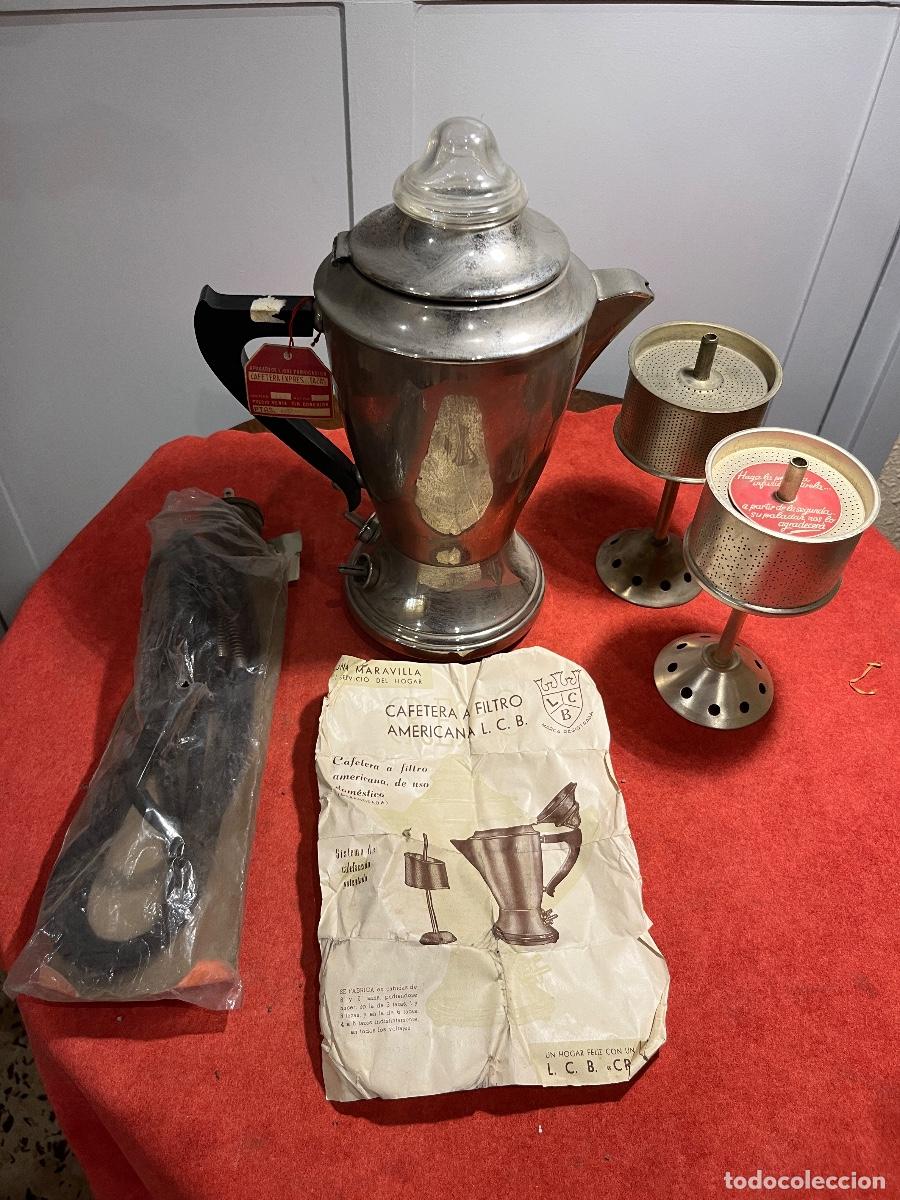 Antig&uuml;edades: Cafetera Crespo el&eacute;ctrica vintage lcb art d&eacute;co a&ntilde;os 50 &ndash; acero cromado, sin uso y accesorios