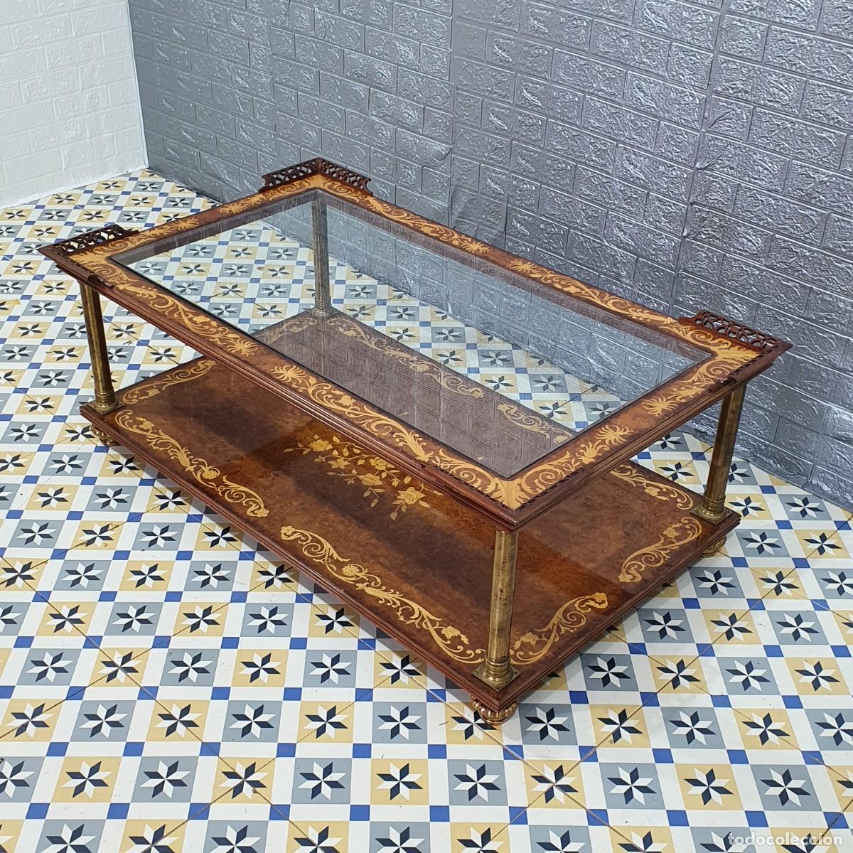 Antig&uuml;edades: Mesa de centro auxiliar en nogal y marqueter&iacute;a - Foto 4