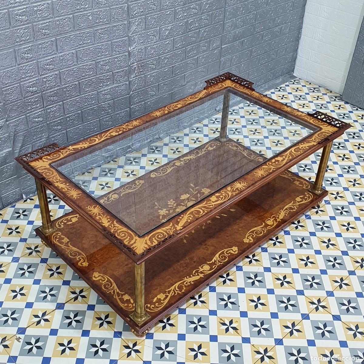 Antig&uuml;edades: Mesa de centro auxiliar en nogal y marqueter&iacute;a - Foto 5