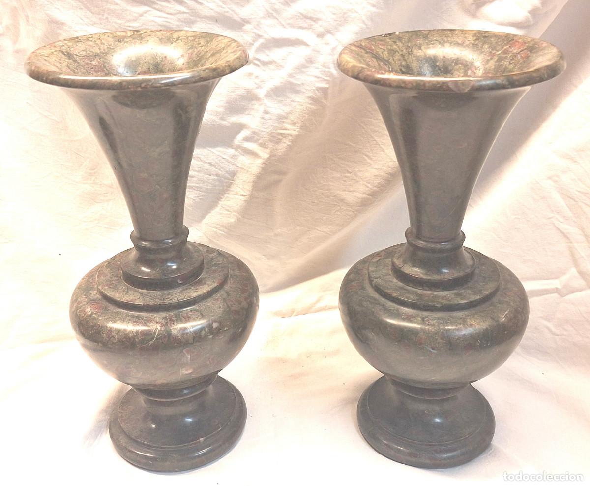 Antig&uuml;edades: Pareja Jarrones de Copa de Marm&oacute;l. Med. 31 cm - Foto 1