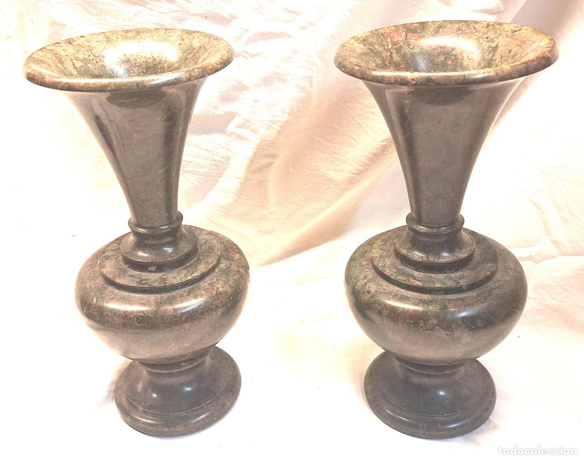 Antig&uuml;edades: Pareja Jarrones de Copa de Marm&oacute;l. Med. 31 cm - Foto 4
