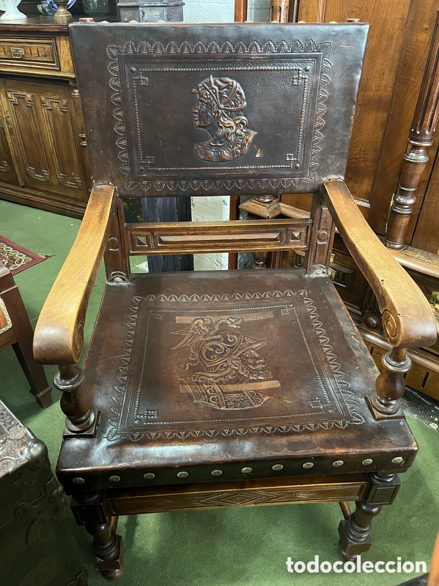 Antig&uuml;edades: Sill&oacute;n con cuero repujado - Foto 1