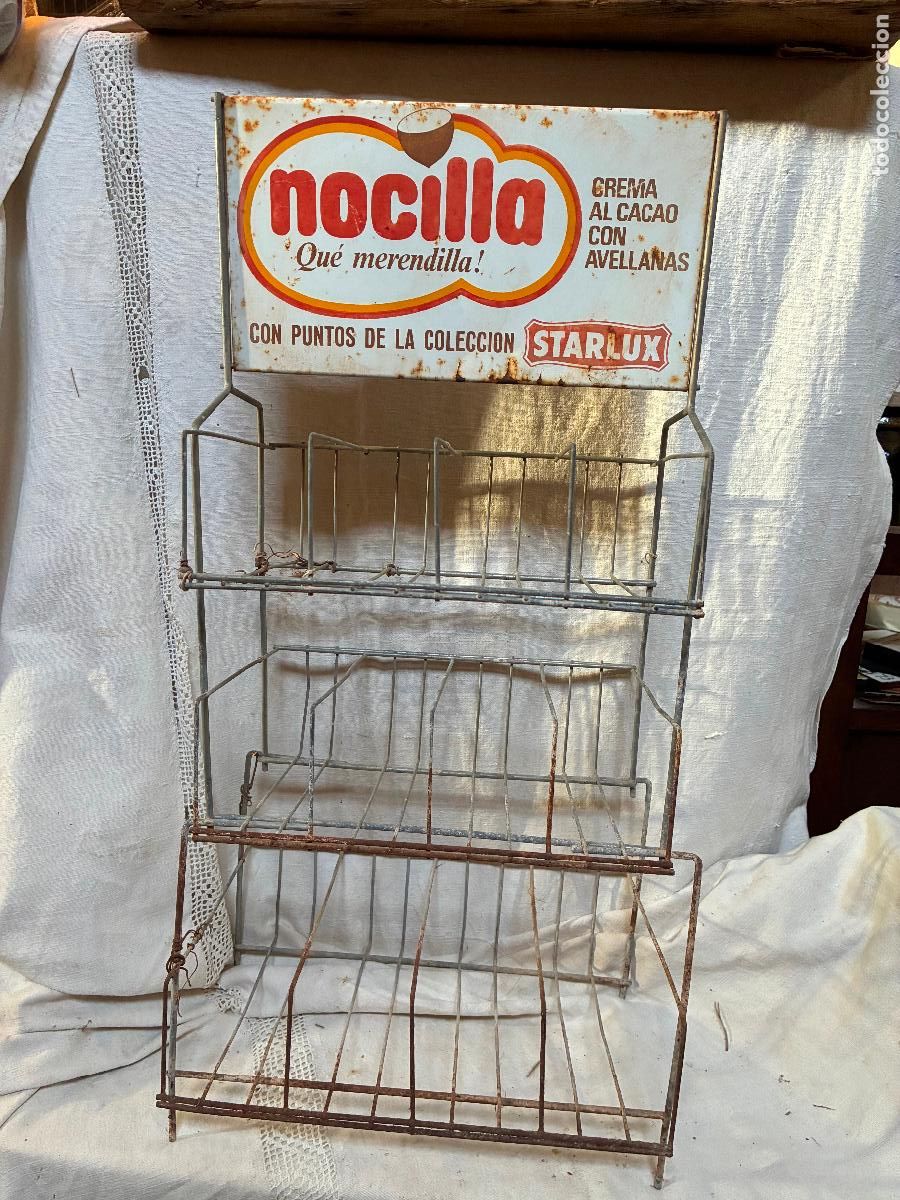 Antig&uuml;edades: Antiguo expositor vasos de Nocilla crema al cacao qu&eacute; merendilla Starlux mide 60x30 x 20 fondo
