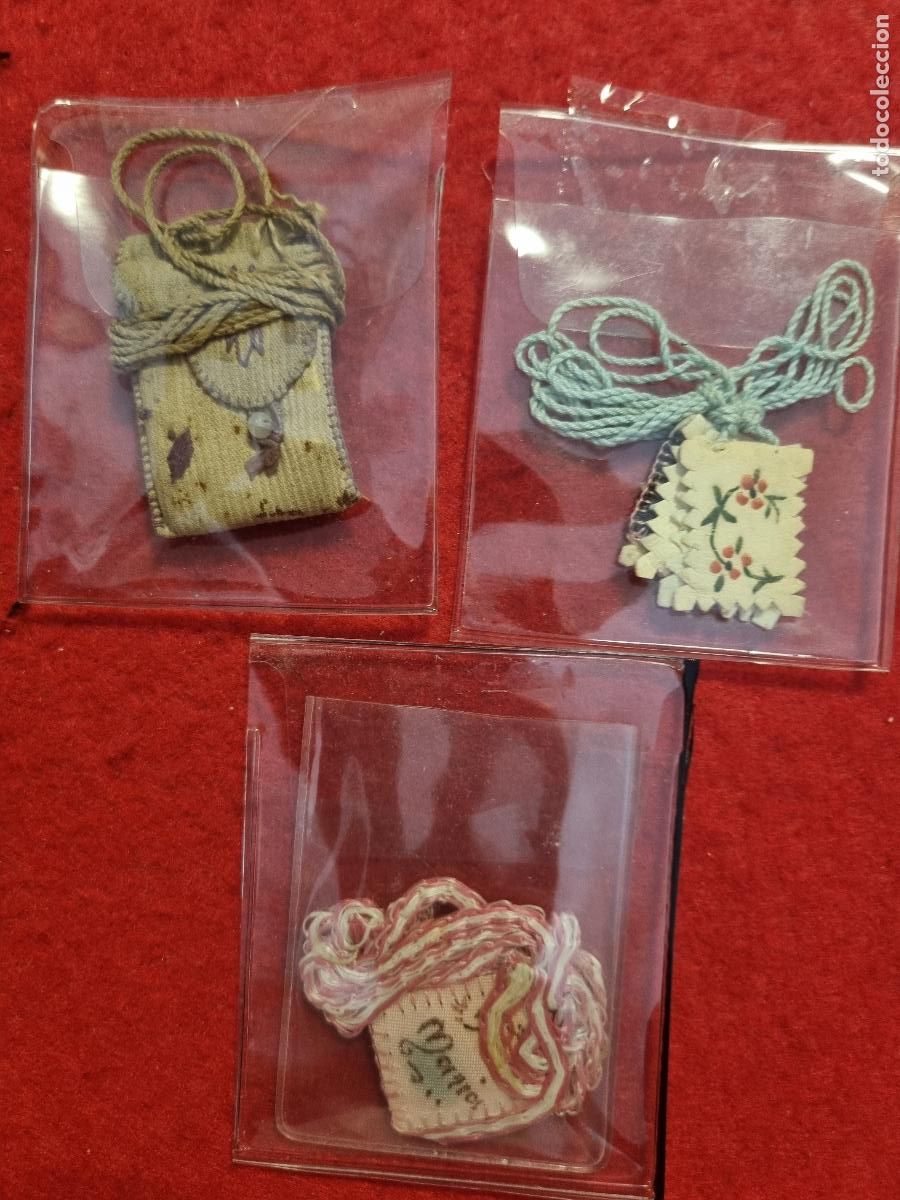 Antig&uuml;edades: LOTE DE 3 ESCAPULARIOS ANTIGUOS PEQUE&Ntilde;OS ORIGINAL ES28 - Foto 1