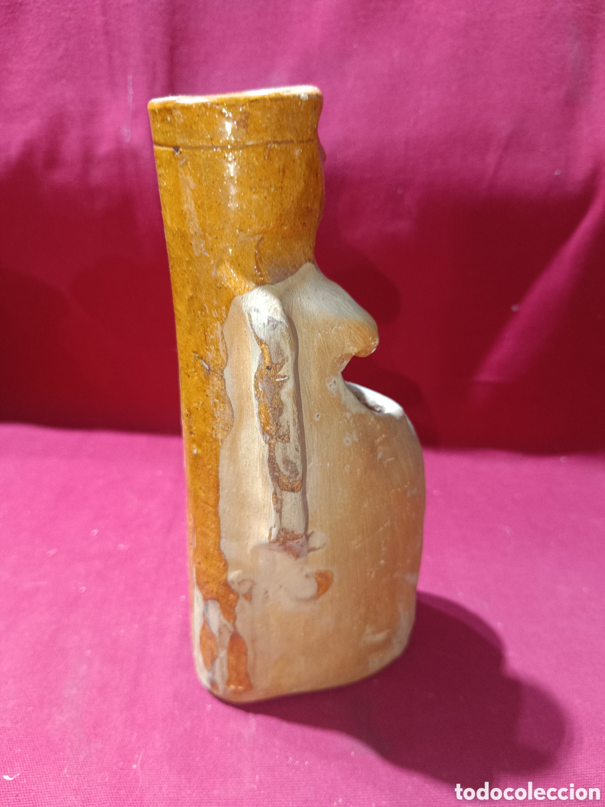 Antig&uuml;edades: Original florero dos aberturas con forma de mujer de barro - Foto 4