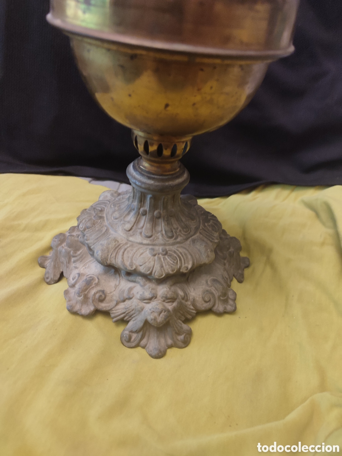 Antig&uuml;edades: Quinque antiguo de bronce , lat&oacute;n y vidrio - Foto 2
