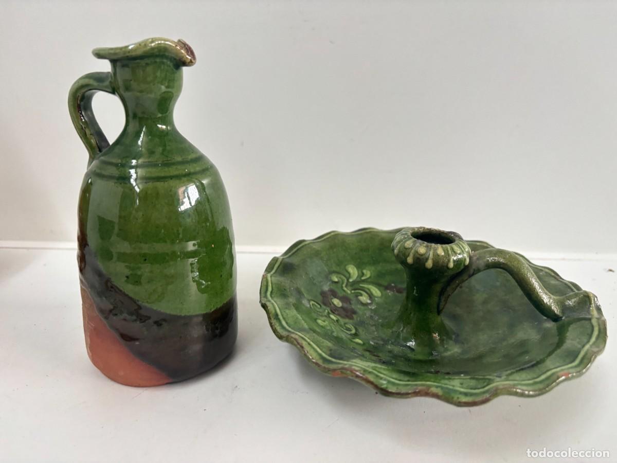 Antig&uuml;edades: PORTAVELAS Y ACEITERA ARTESANAL DE BARRO