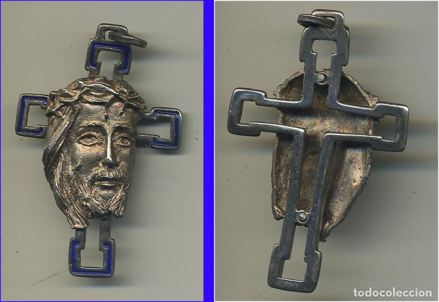 Antig&uuml;edades: CRUZ CON CARA DE CRISTO GRAN PODER EN PLATA MIDE 5,80/3,80 CM - Foto 1