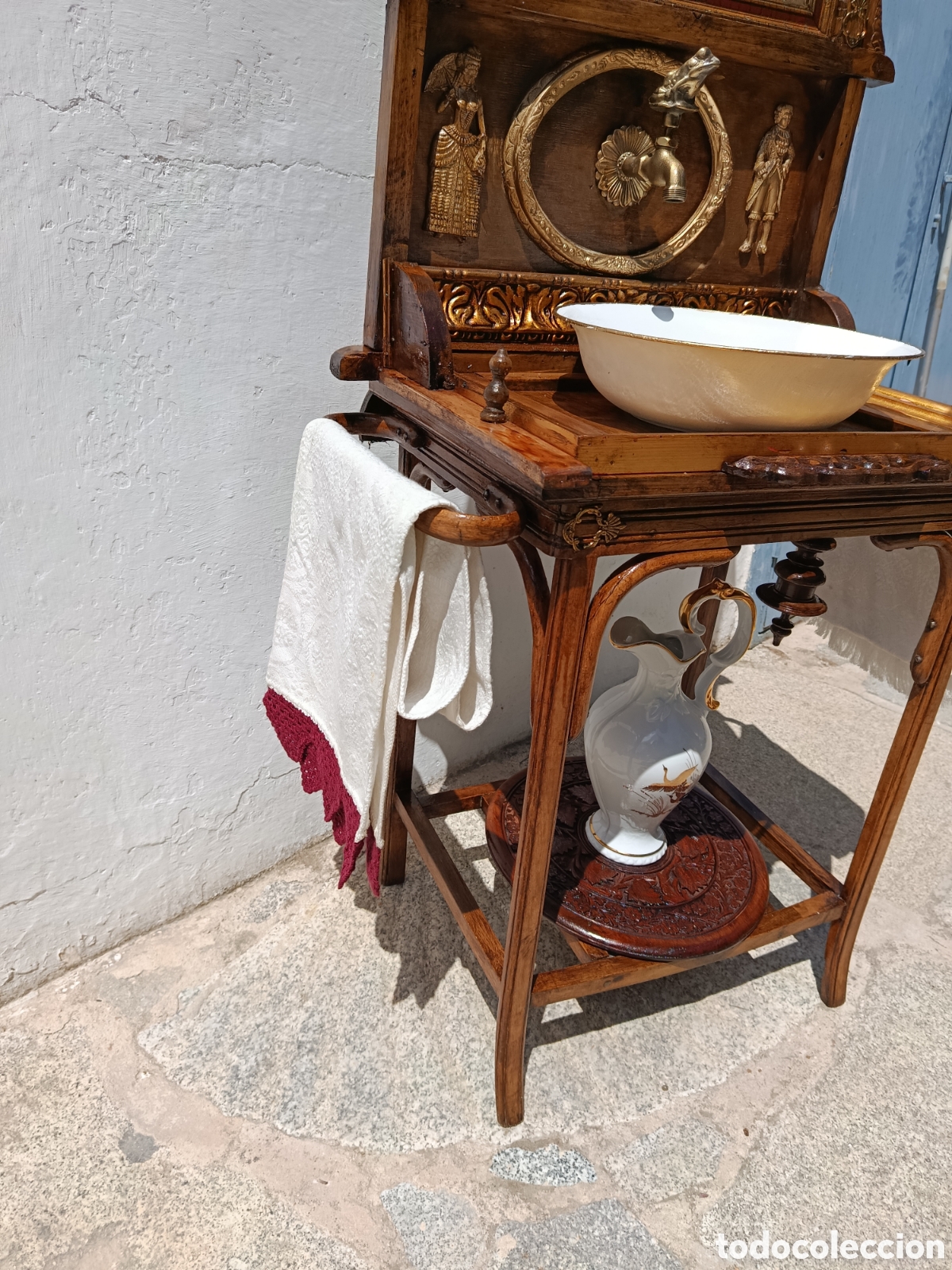 Antig&uuml;edades: Lavabo antiguo de madera, metal y bronce - Foto 7