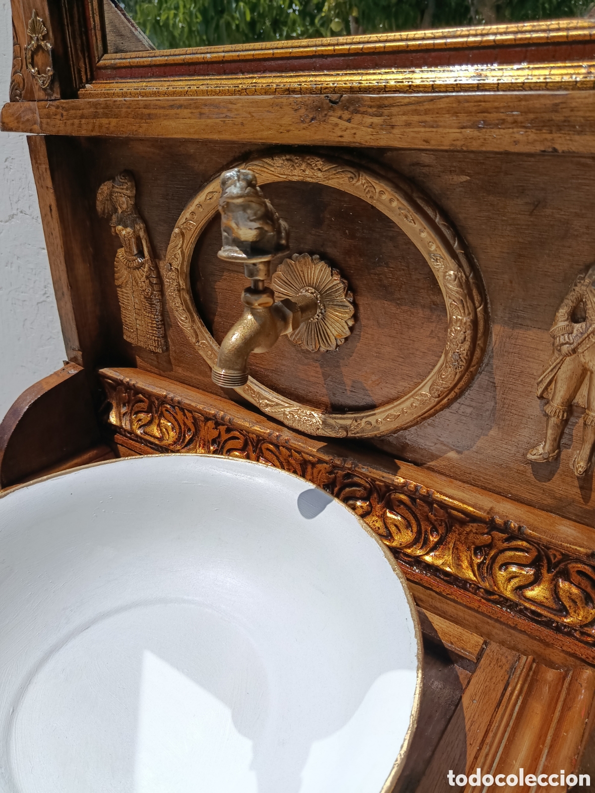 Antig&uuml;edades: Lavabo antiguo de madera, metal y bronce - Foto 8