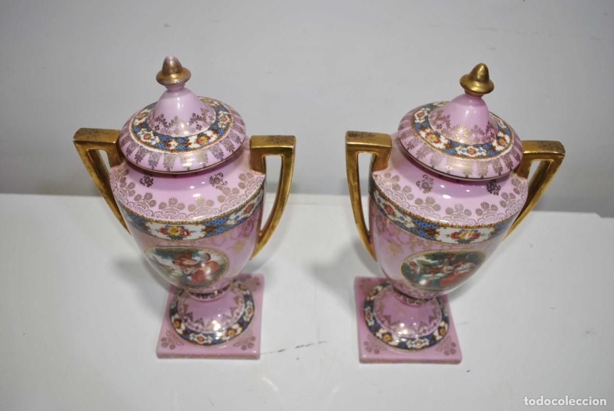 Antig&uuml;edades: PAREJA DE JARRONES PORCELANA ROSA - Foto 4