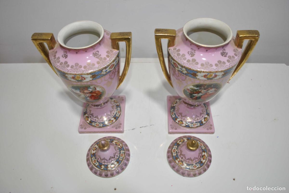 Antig&uuml;edades: PAREJA DE JARRONES PORCELANA ROSA - Foto 5