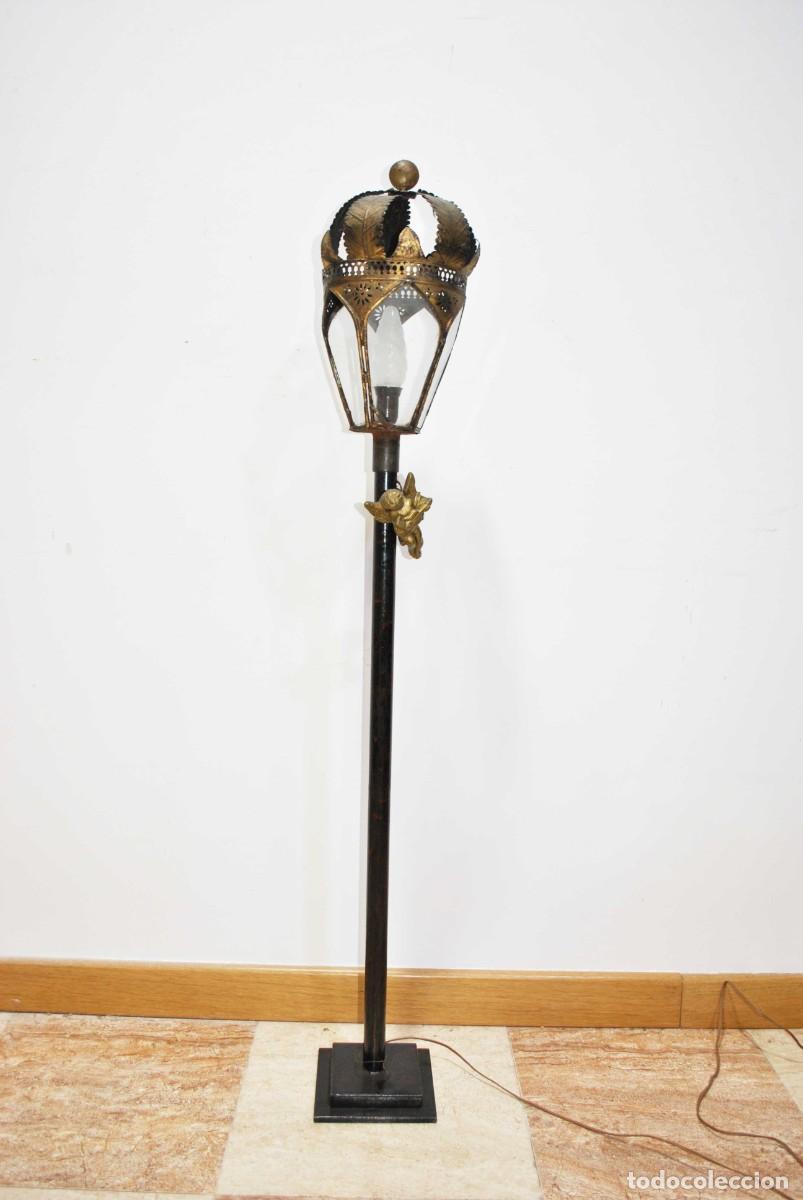 Antig&uuml;edades: FAROL DE PIE FIGURA ANGELITO - Foto 1