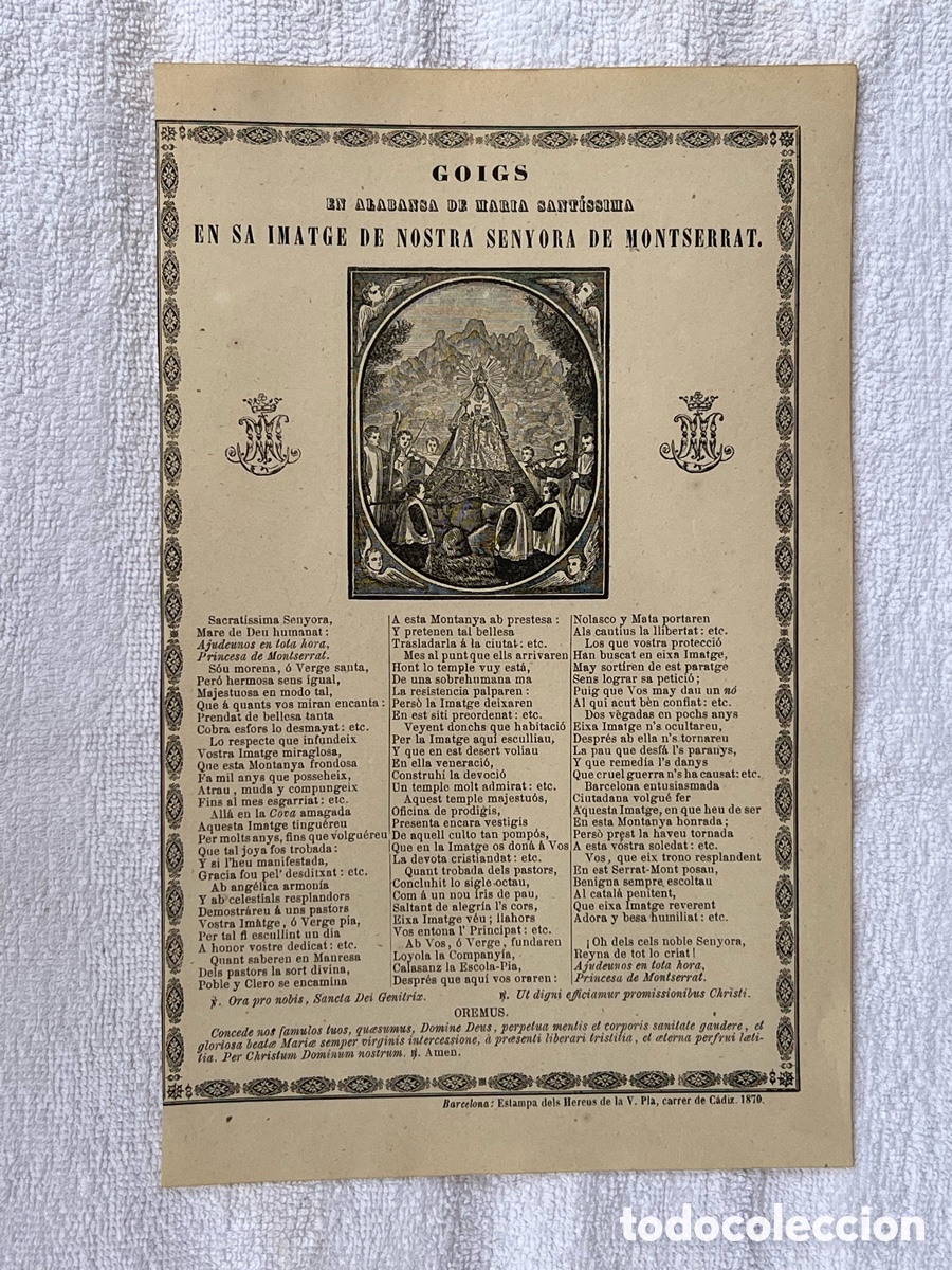 Oggetti Antichi: GOIGS EN ALABANSA DE MARIA SANTISSIMA EN SA IMATGE DE NOSTRA SENYORA DE MONTSERRAT